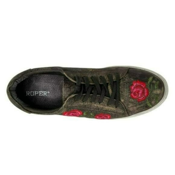 Roper Brown Madeline Embroidered Floral Western Country Boho Sneakers Size 10 - Picture 4 of 14